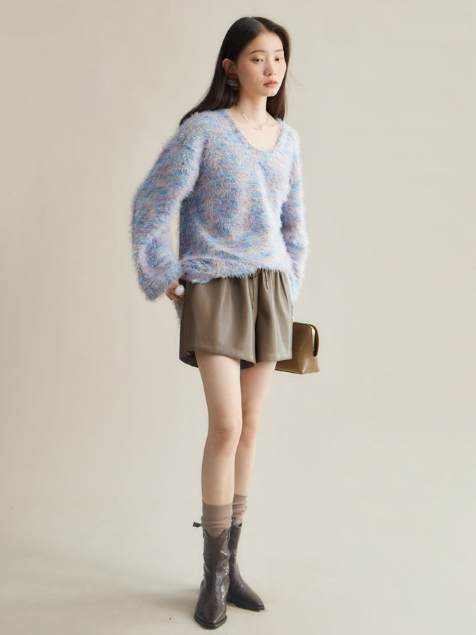 Mix Color Shaggy Touch Pullover Knitted ＆ Dress