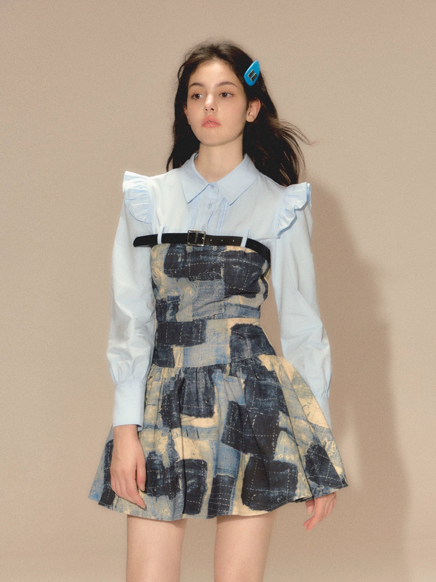 Denim Splicing Belt Design Shirt Dress