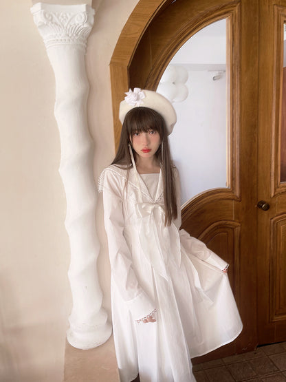 Sailor Neck Bow Pleated Dress