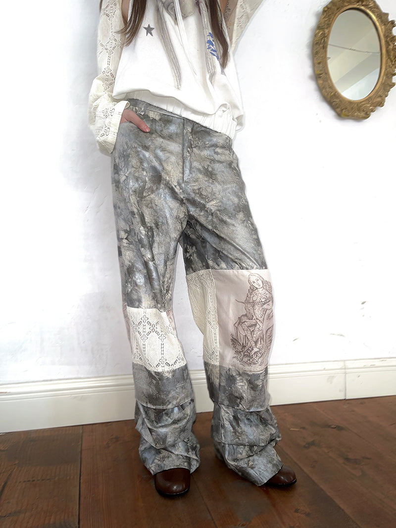 Tie-dye Printed Lace Splicing Pants