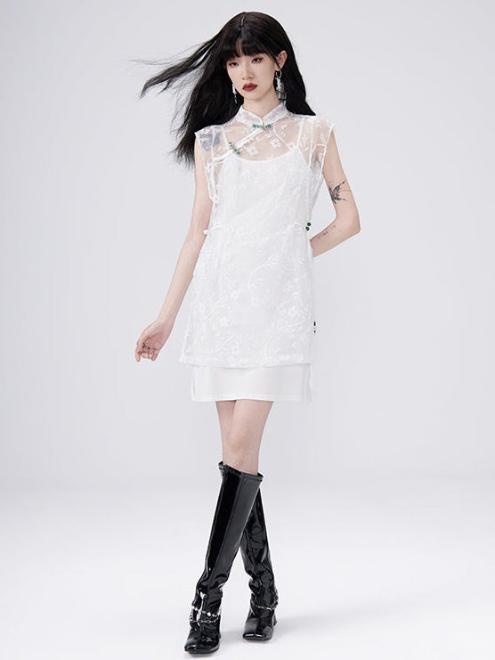 Chinese Style Lace Sleeveless Dress