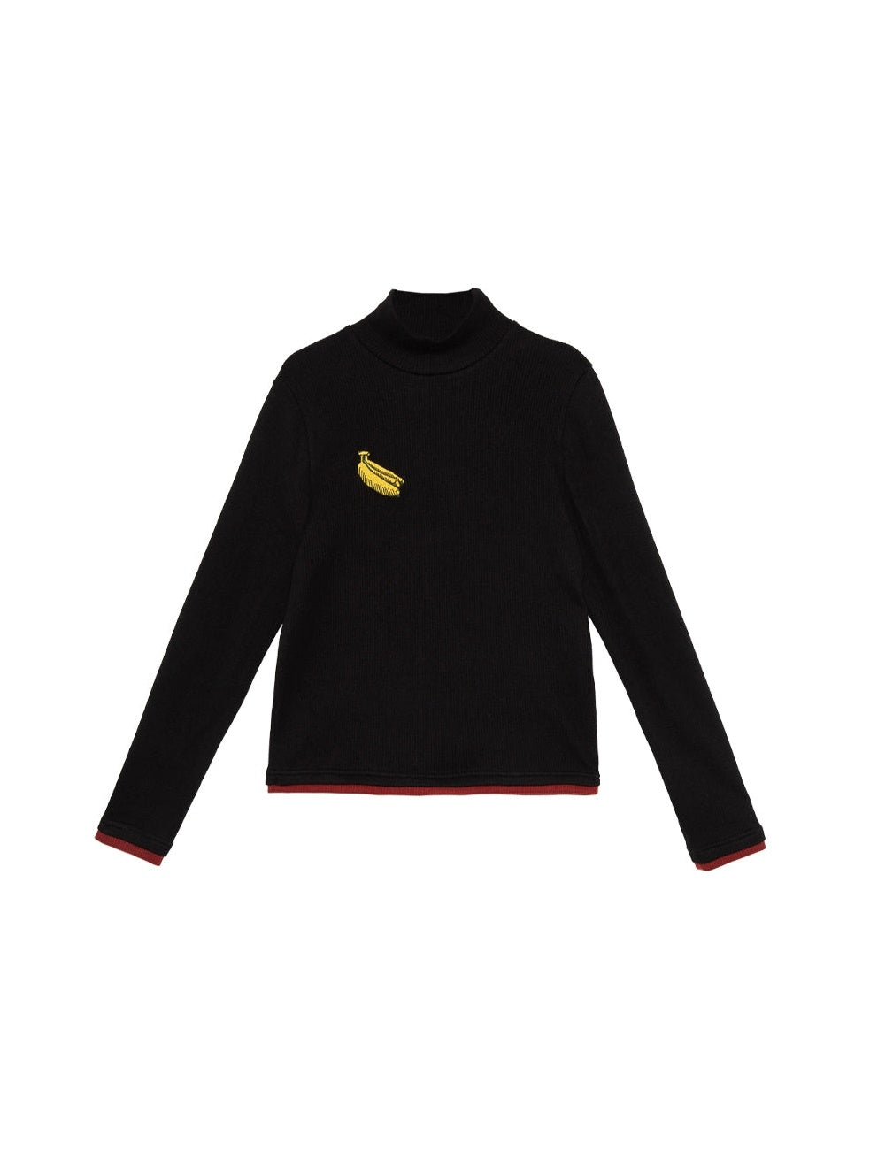 Banana Embroidery Contrasting Color Half Turtleneck Knitted Shirt