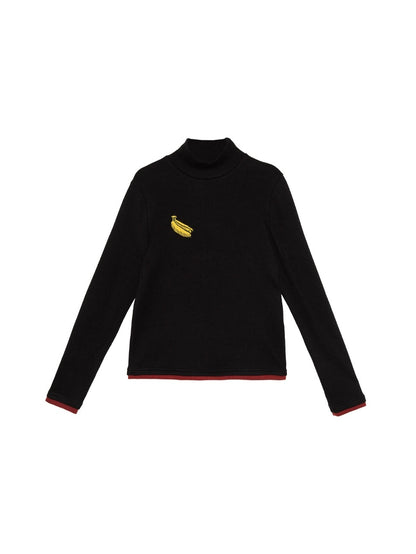 Banana Embroidery Contrasting Color Half Turtleneck Knitted Shirt