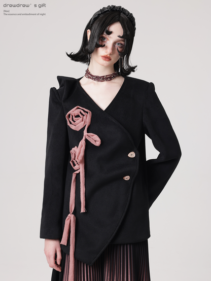 Rose Branch Asymmetric Three-dimensional Shoulder Jacket