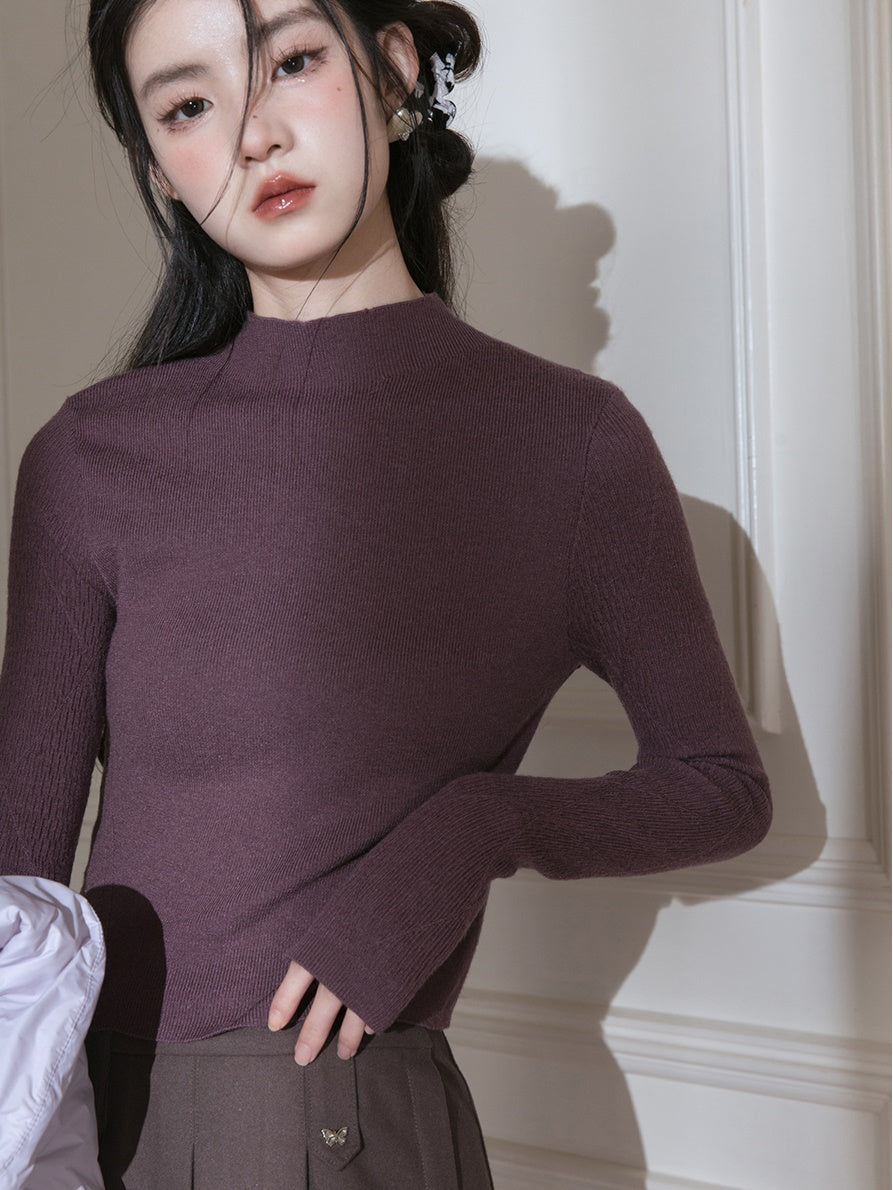 Bottle-neck Slim Knitted Bottoming Shirt