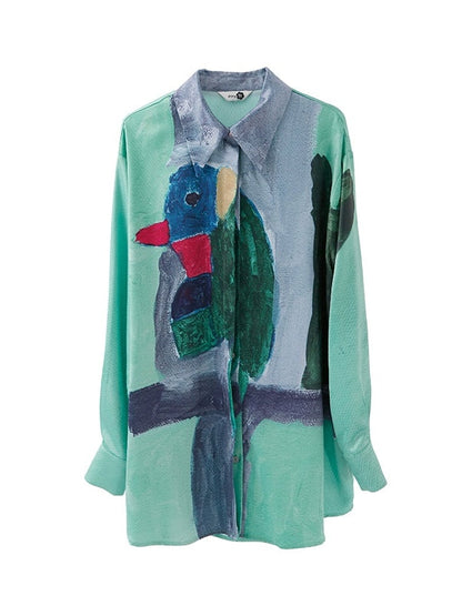 Parrot Artistic Printed Loose Long-sleeved Shirt