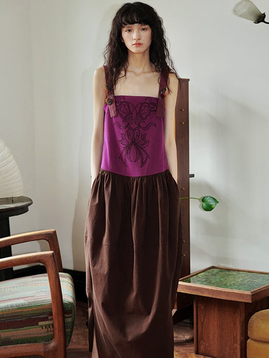 Chinese Embroidery Design Stitching Loose Sling Long Dress