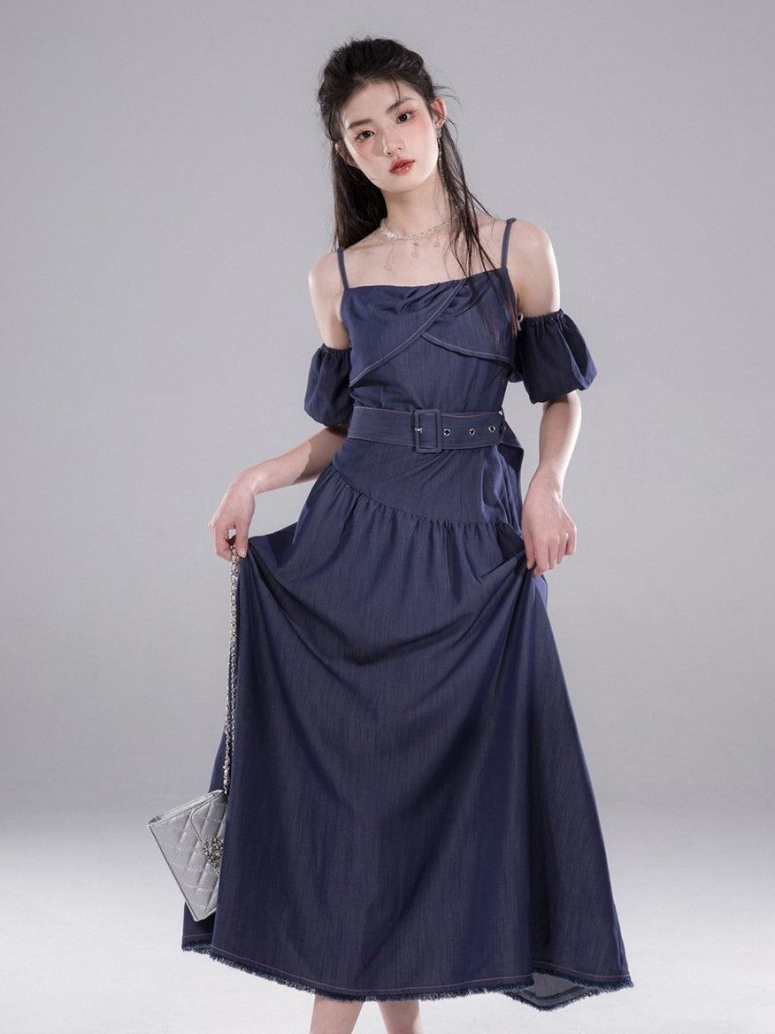 Long Slip Line Dress With Removable Short Sleeve