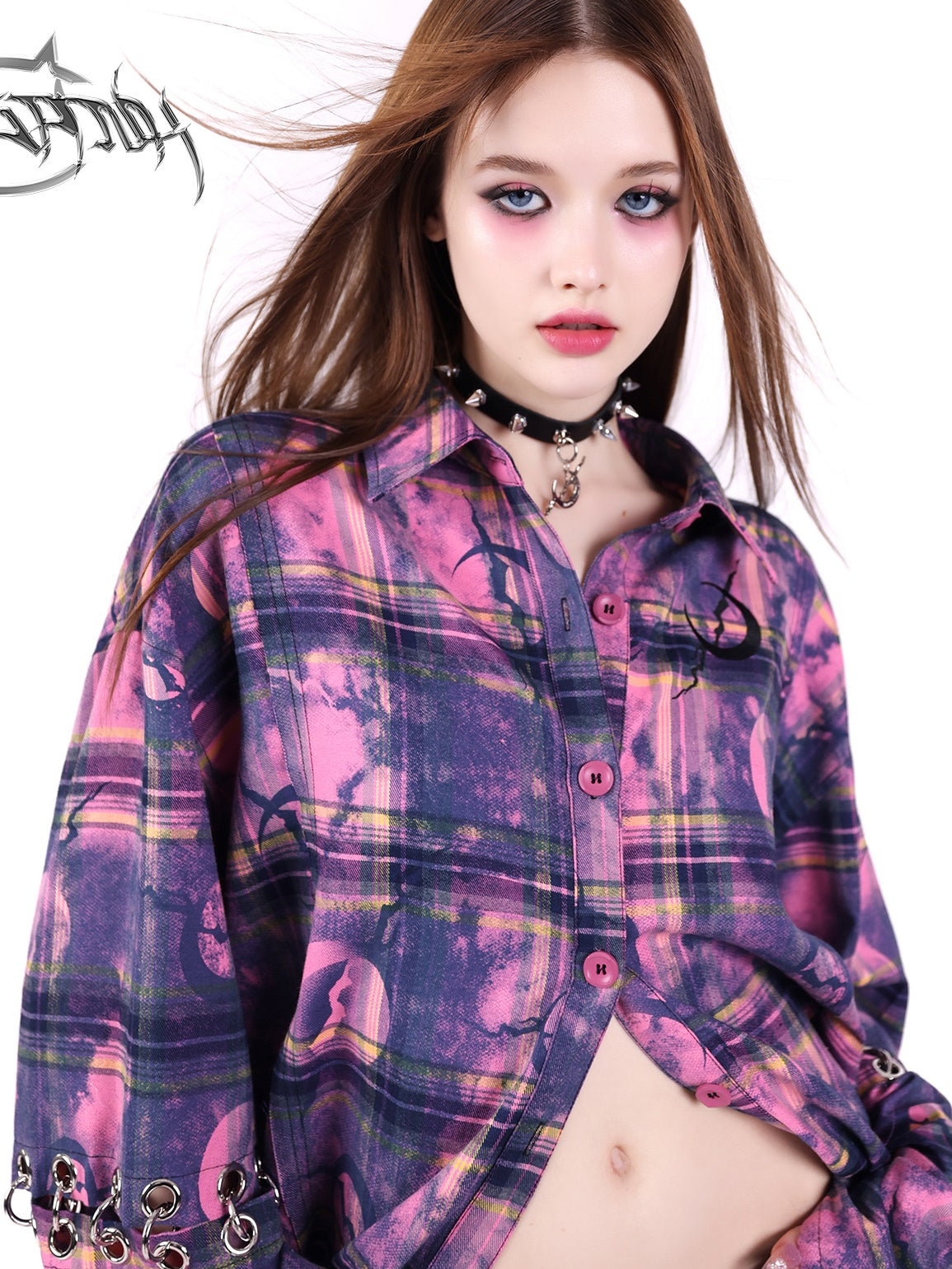 Metal Structure Disassembly Sleeves Loose Plaid Shirt