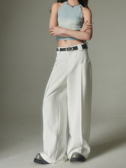 Solid Color Rivet Wide-leg Pants