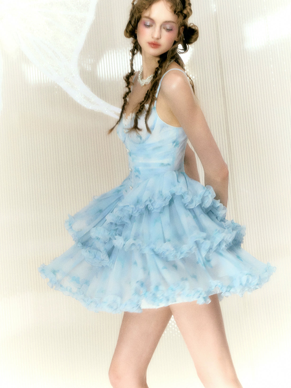 Narrator Original Design Blue Butterfly Mirrorless Dream Sweet Girl Waist Suspender Skirt Male Dress Summer
