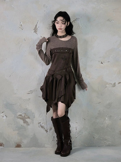 Stained Butterfly Irregular Ruffled Switching Dress