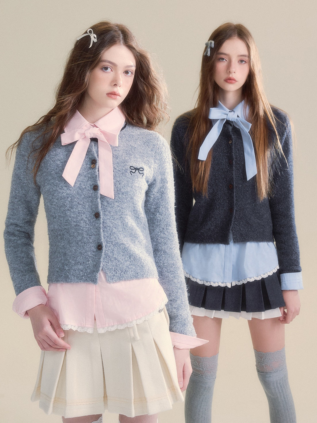 Cardigan tricot Slimt Treed Bow College Broidered