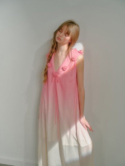 Gradient Flower Chiffon Flowing Sleeveless Long Dress