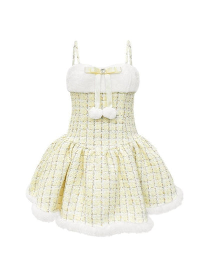 Bow Pom-pom Suspender Fluffy Dress