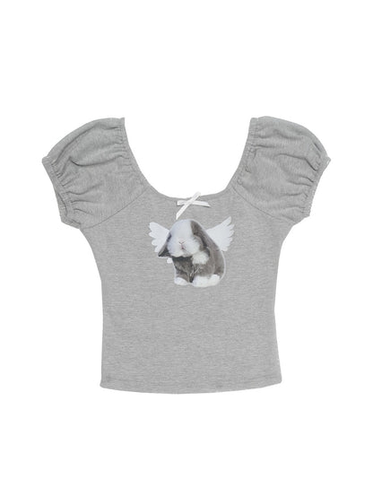 T-shirt à cou rond Bow Cat et Bunny Bown