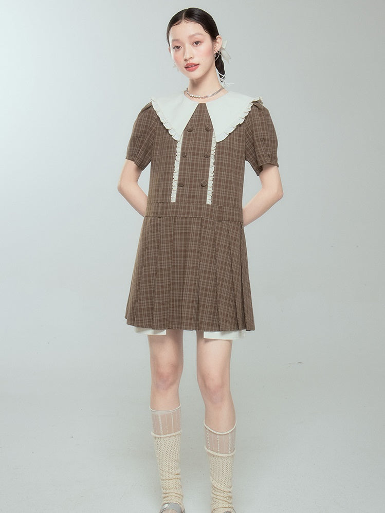 DOLL COLLAR PLAID ONE-PIECE