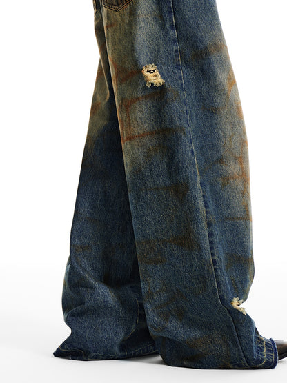 Dirty Washed Ripped Loose Wide Leg Jeans