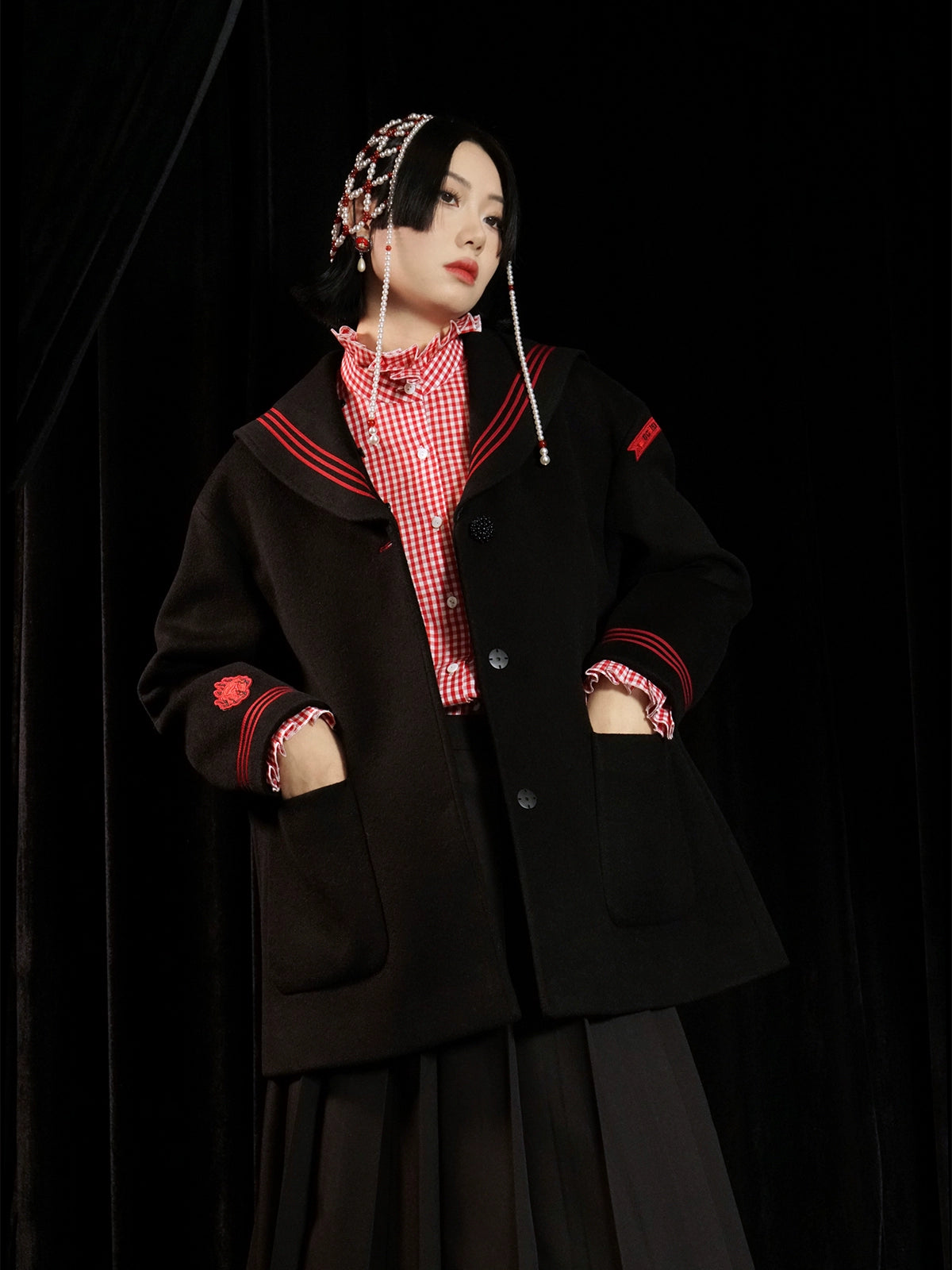 Double-sided Sailor Collar Woolen Coat