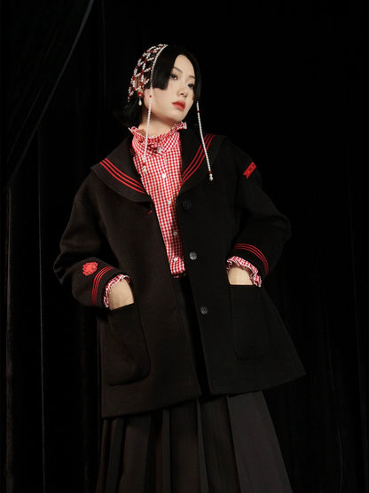 Double-sided Sailor Collar Woolen Coat