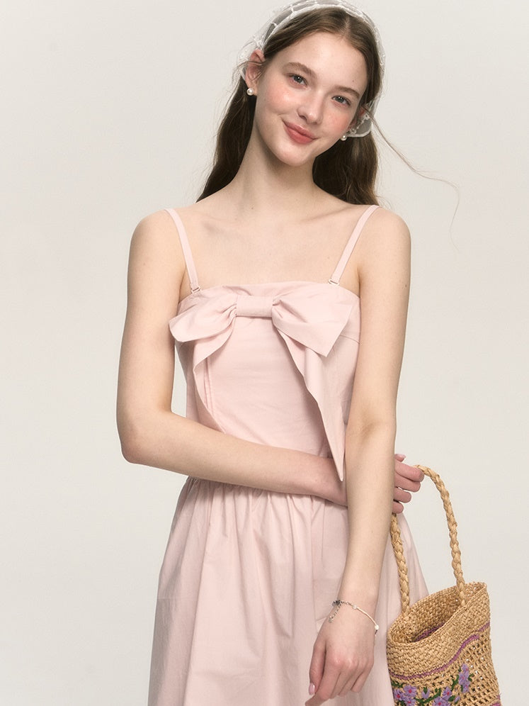 French Retro Elegant Bow Bare Top Dress