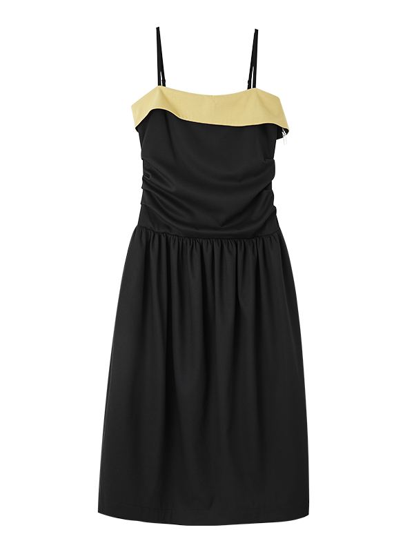 Contrast Color Hem Ruffle Sling Dress