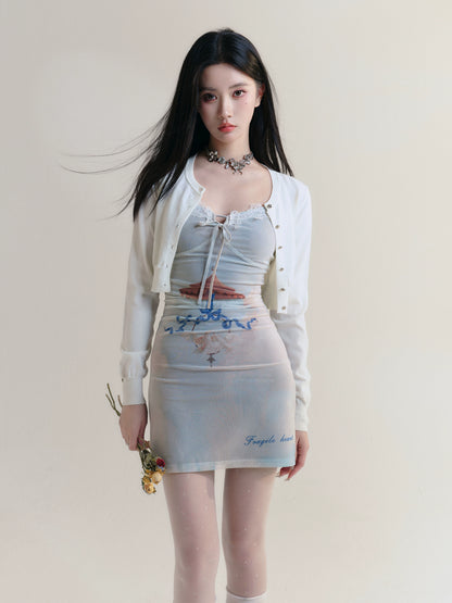 Romantic Lace Suspender Slim Dress