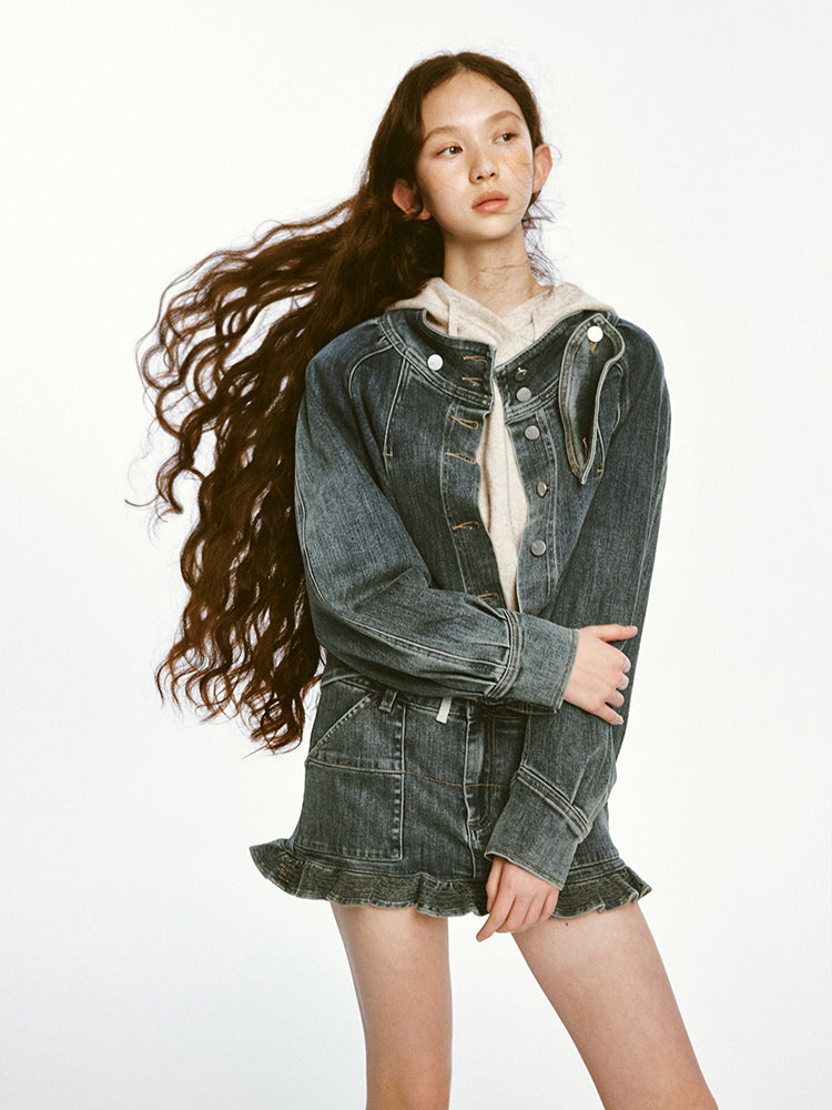 Denim Frill Mini Skirt