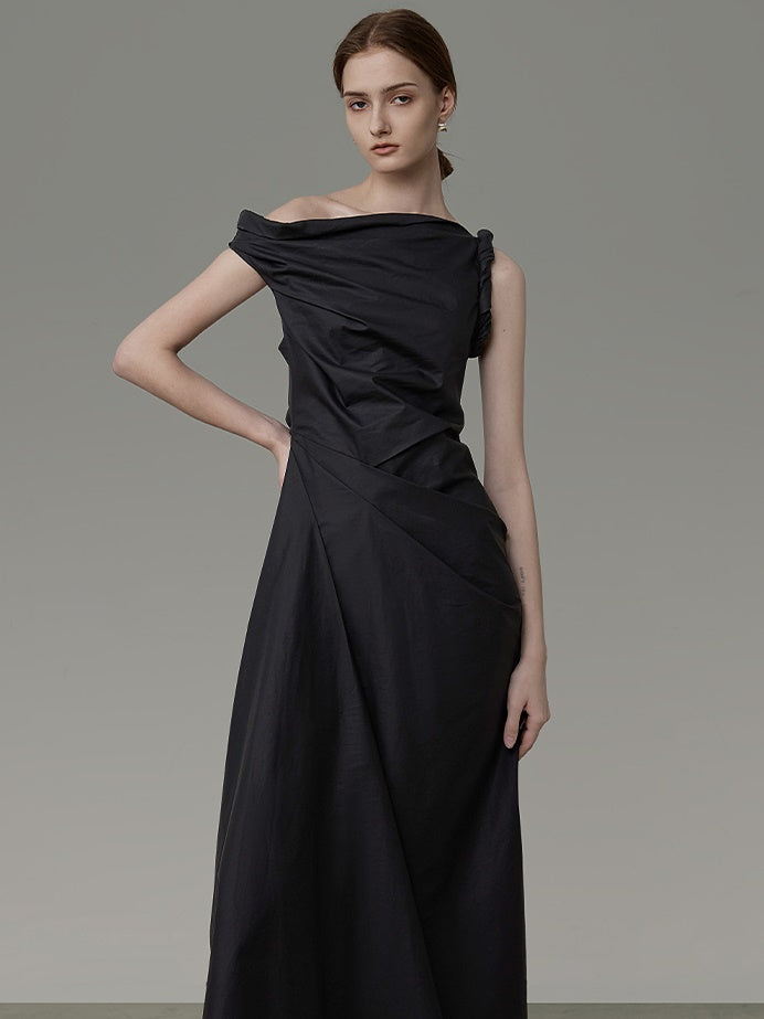 Asymmetry One-Shoulder Drape Long Dress