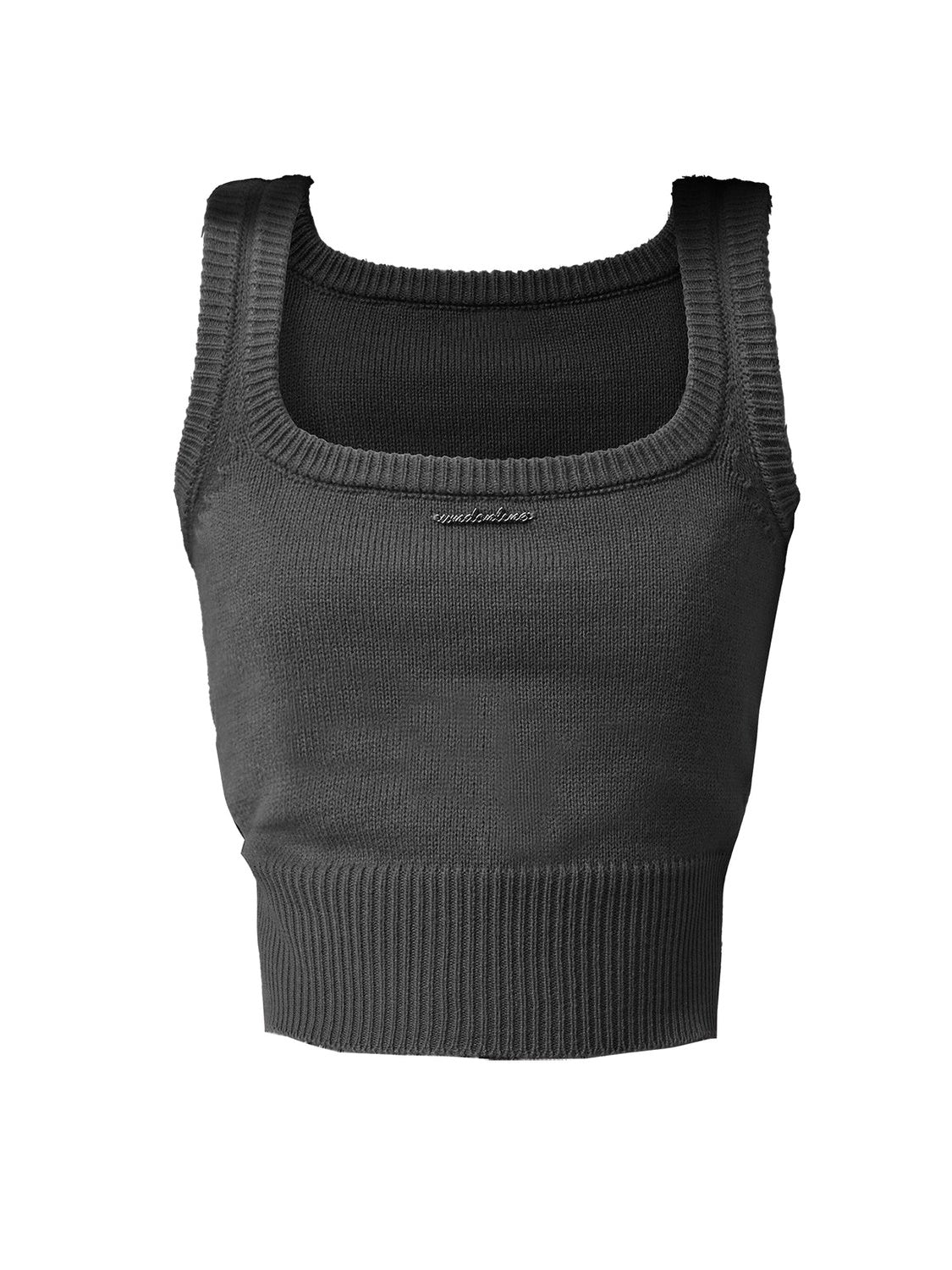 Square-Neck Elastic Short Knitted Vest