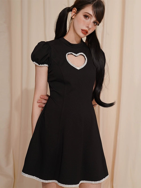 Hollow Love Heart Slim Bud Sleeve One-piece