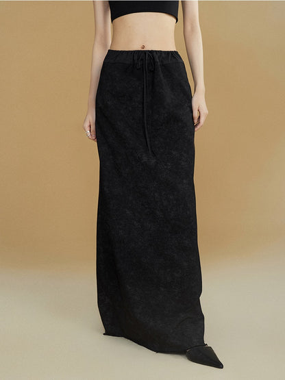 Patchwork Waist Straight Knitted Skirt