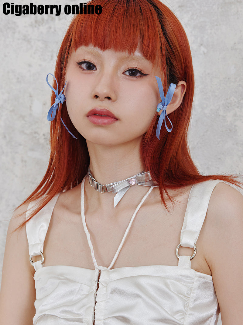 PU Zircon Bow Choker &amp; Hair Accessory