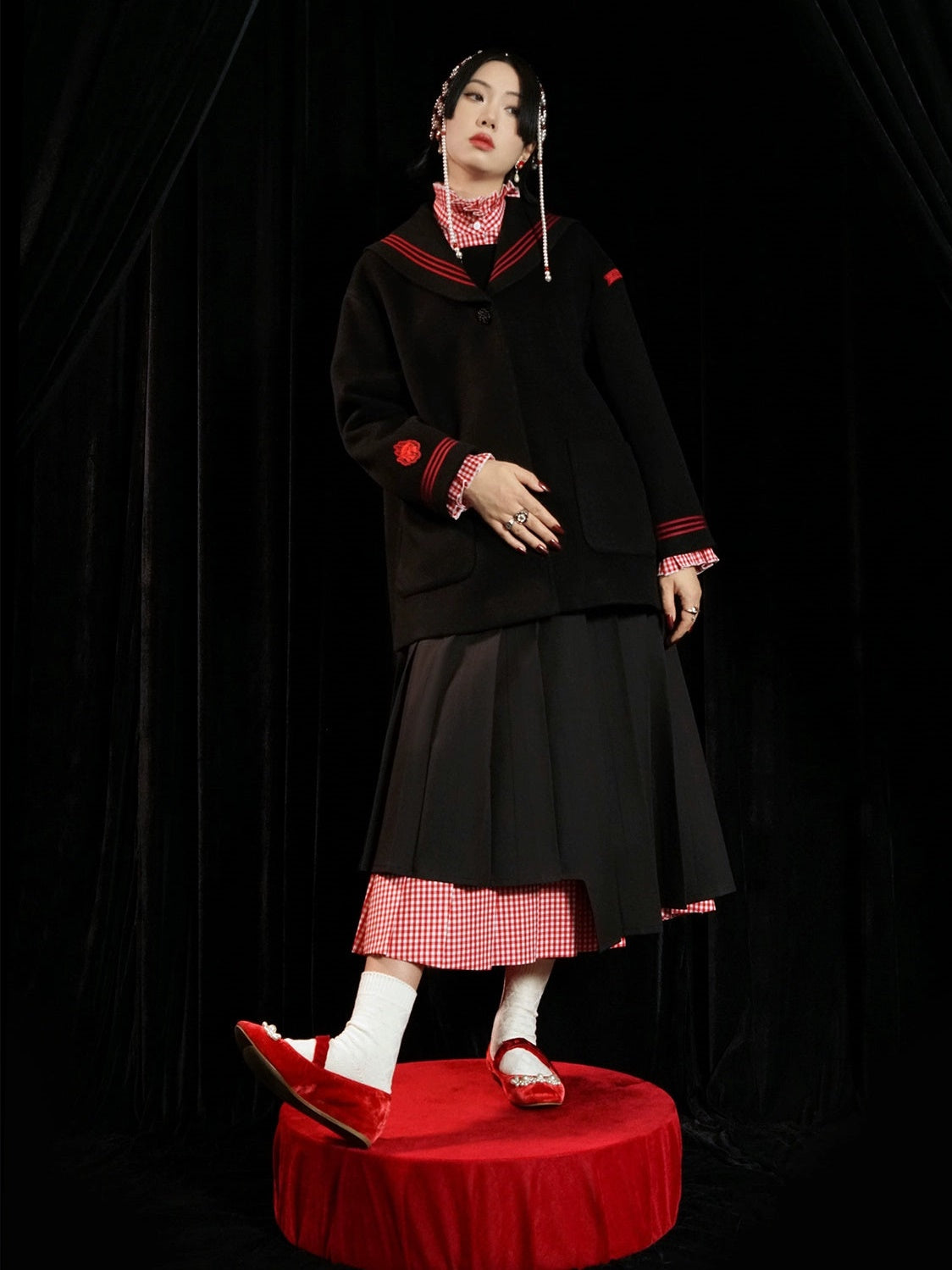 Double-sided Sailor Collar Woolen Coat