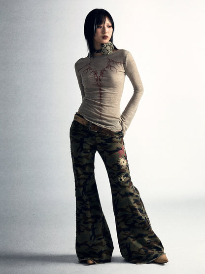 Low-waisted Camouflage Flared Pants