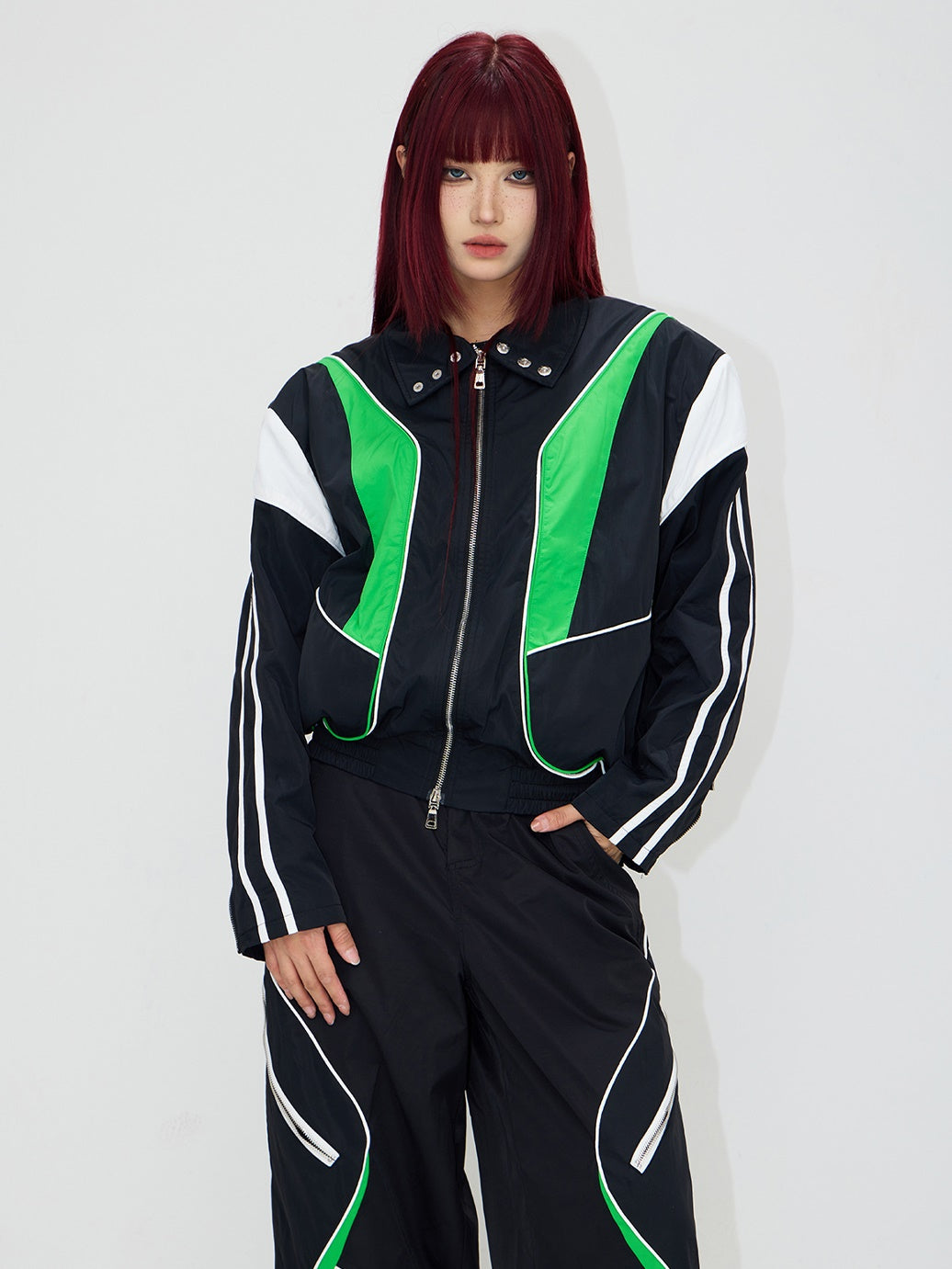 Contrast Color Casual Sports Jacket &amp; Pants