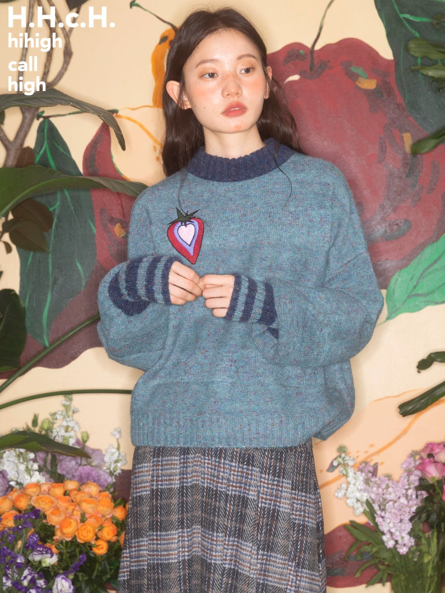 Retro Love Strawberry Embroidery Sweater