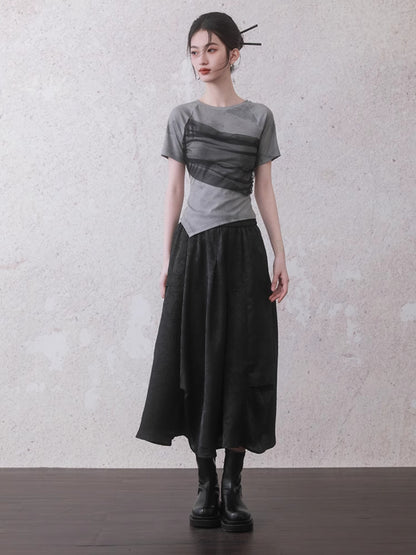 Bamboo Leaf Irregular Pleated Skirt