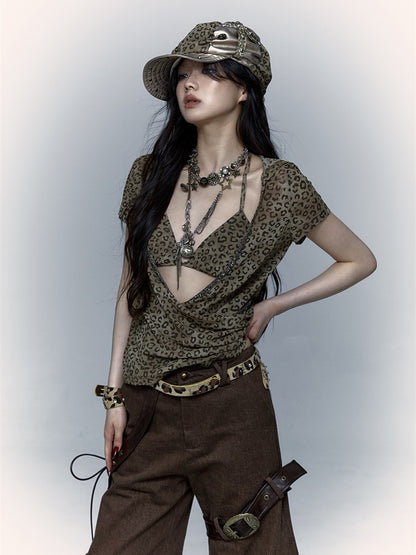 Leopard Print Mesh Hooded Cover-up