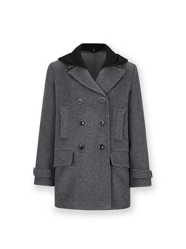 Removable Hood Double Button Coat