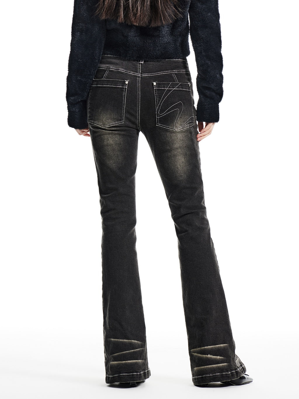 Washed Zipper Design Micro-slim Jeans