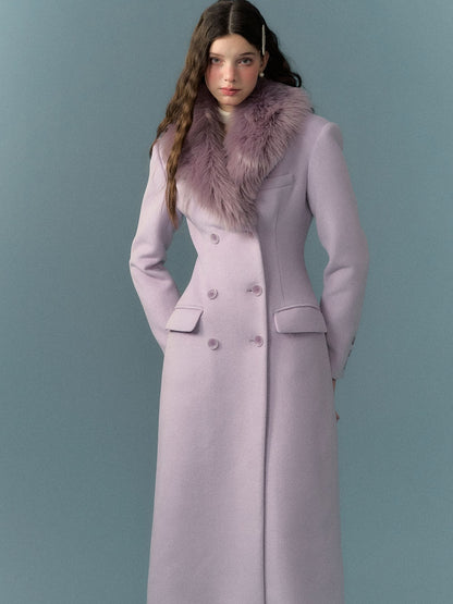 Fur Collar Slim Waist Long Double-breasted Coat