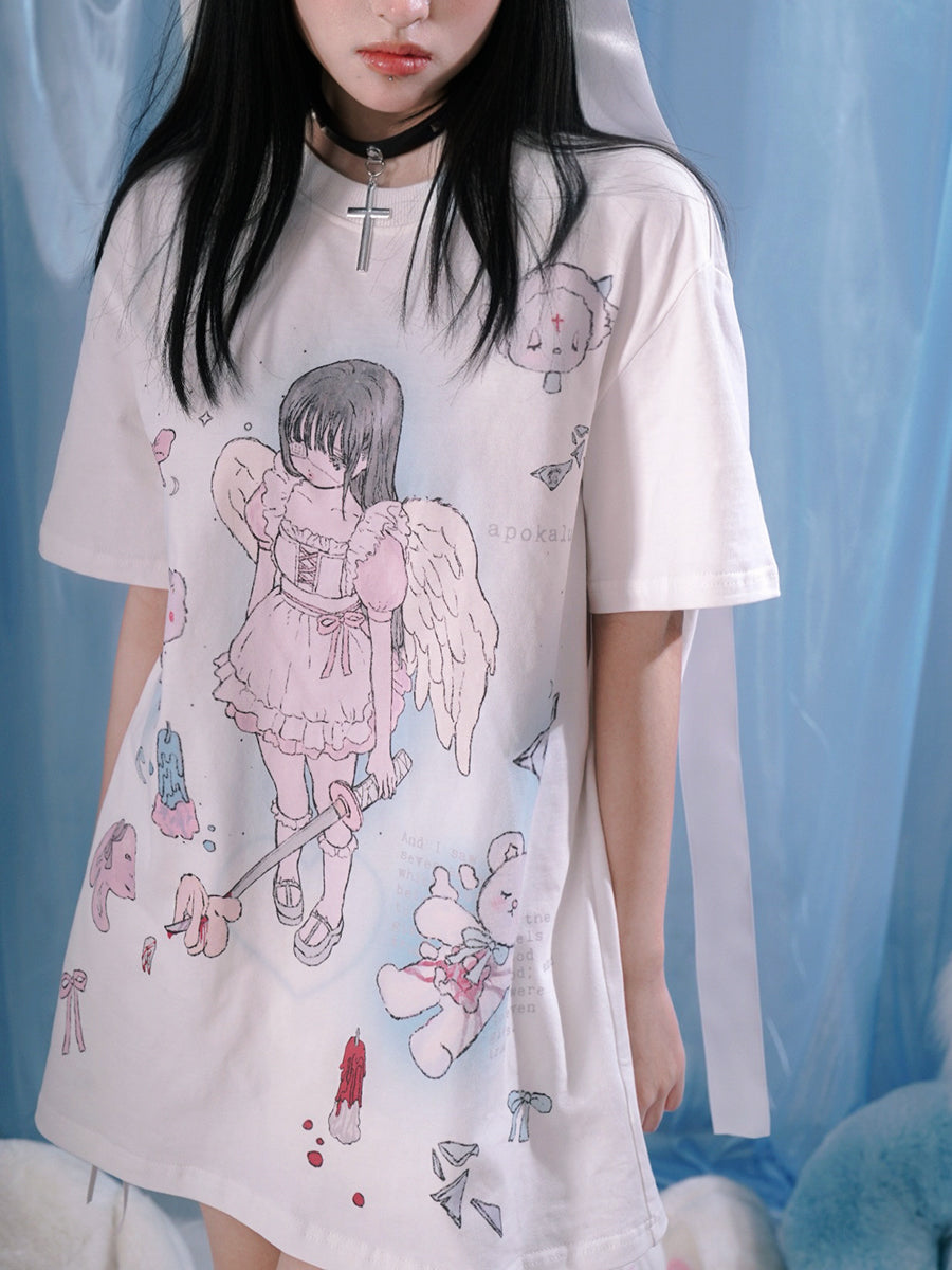 Girl Angel Print Loose T-shirt