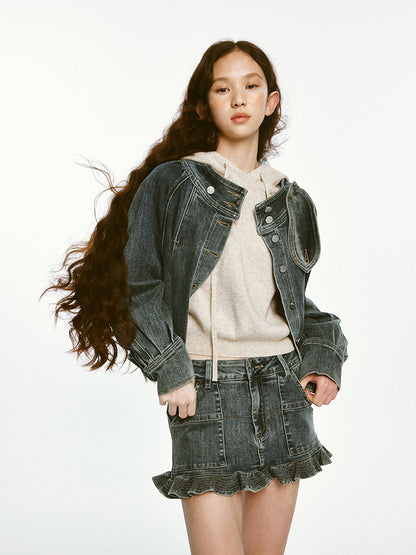 Denim Frill Mini Skirt