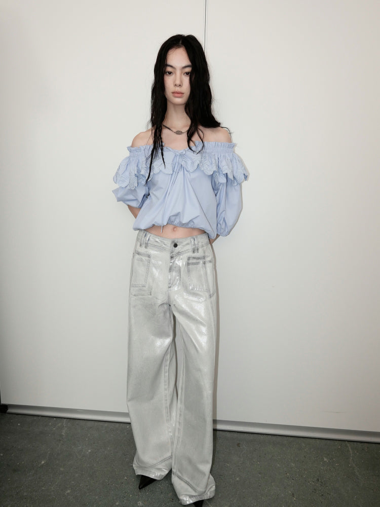 Silver Loose econstructed Wide-leg Jeans