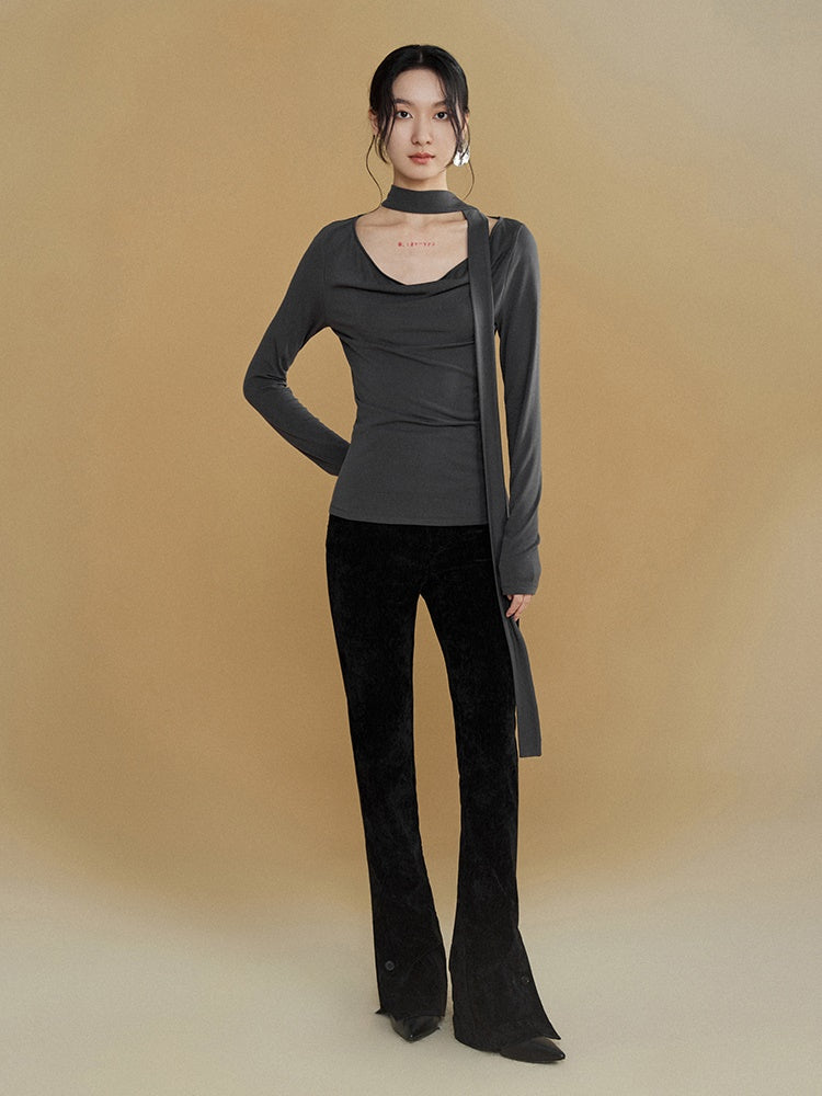 Scarf Swung Collar Bottoming T-shirt