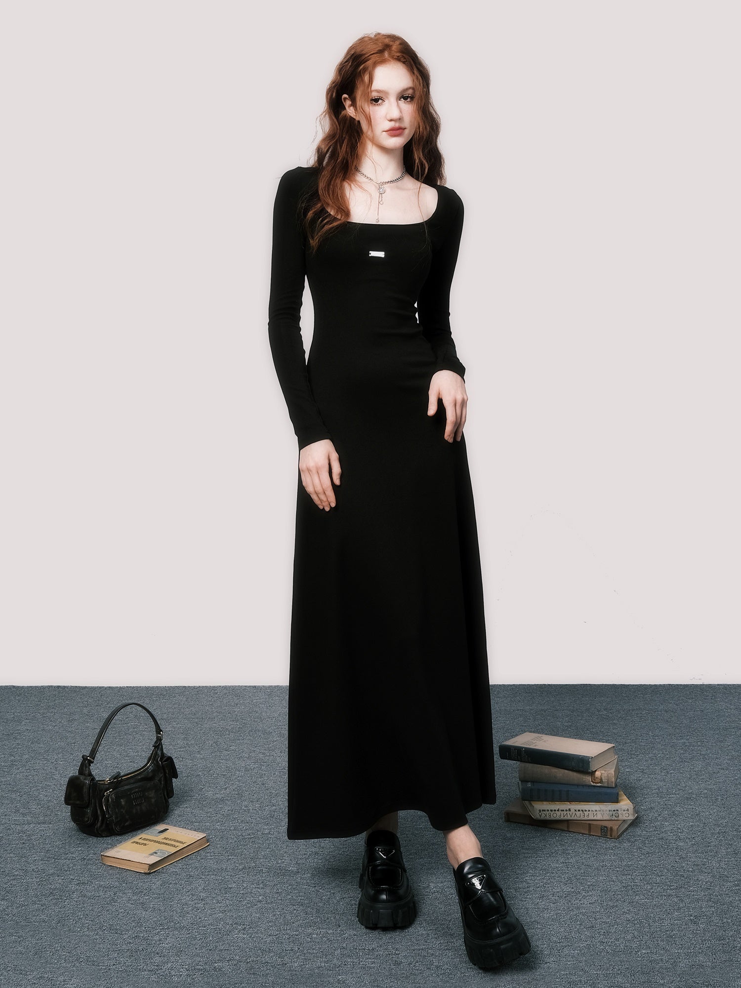 Square Collar Slim Long Dress