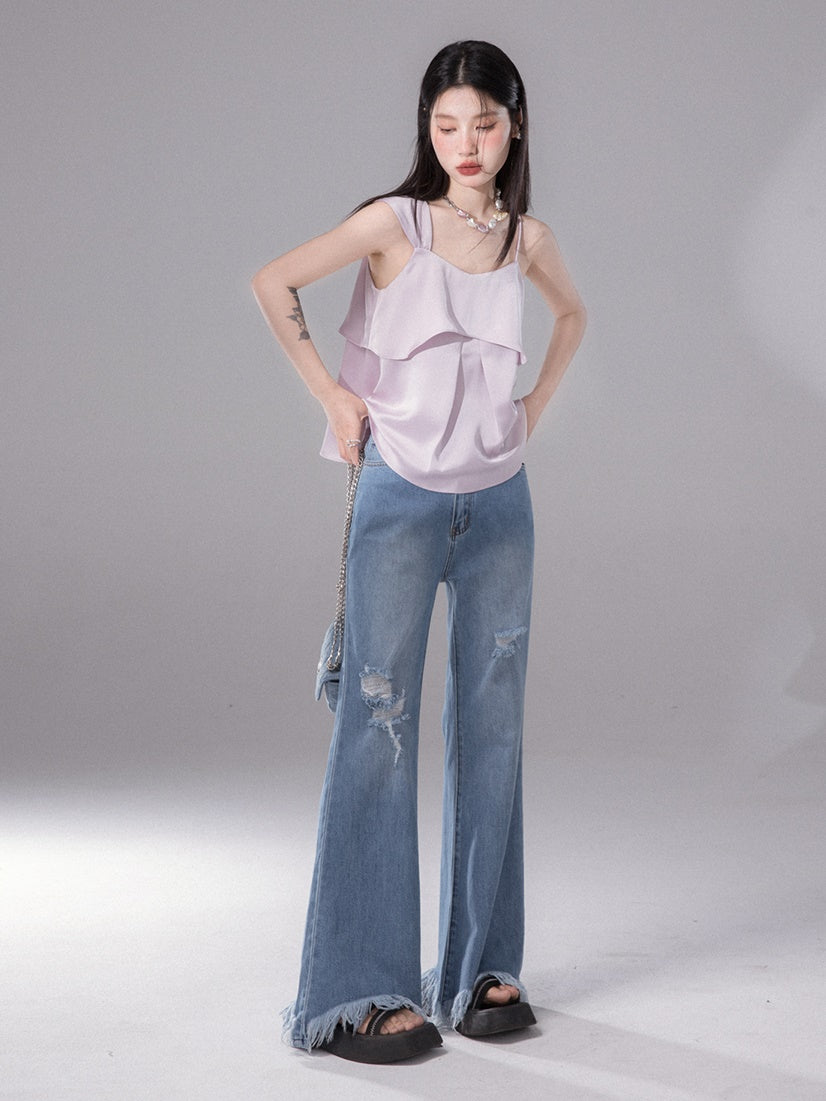 Mopping Raw Edge Flared Denim Pants