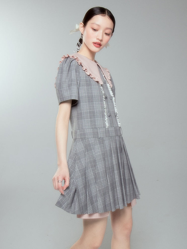 DOLL COLLAR PLAID ONE-PIECE