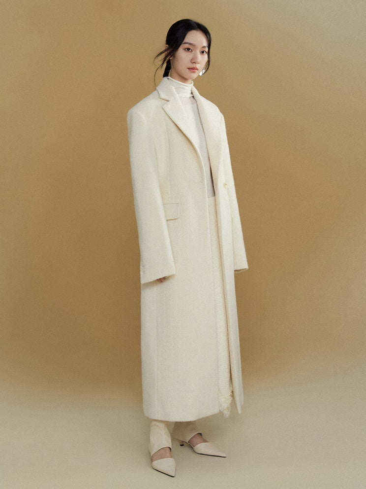 Wide Shoulder One Button Long Coat